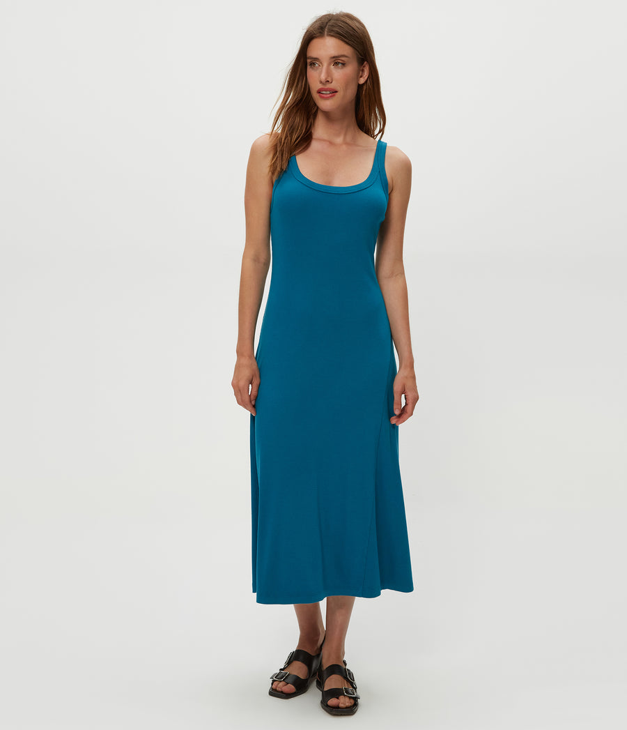 Celine Midi Dress in  LAGOON GREEN Full Body View #LAGOON