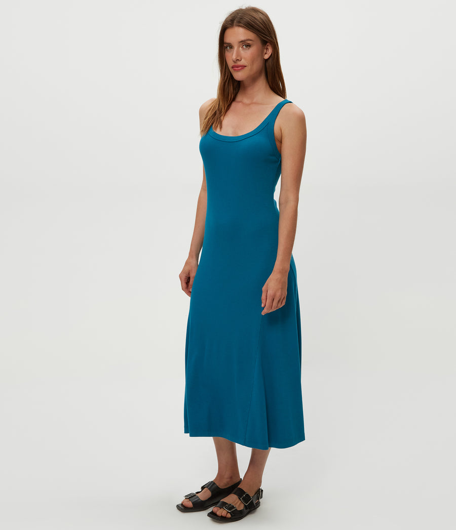 Celine Midi Dress in LAGOON GREEN Side View #LAGOON