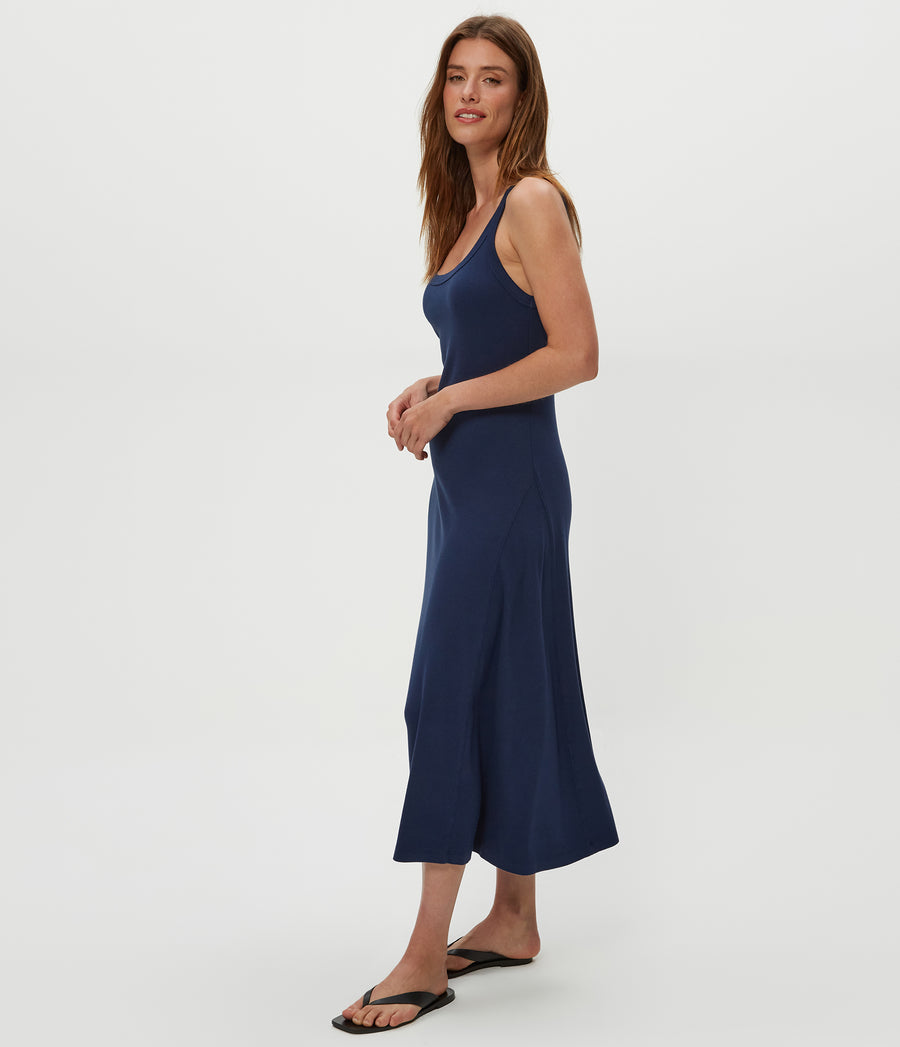 Celine Midi Dress in Nocturnal Blue Side View #NOCTURNAL