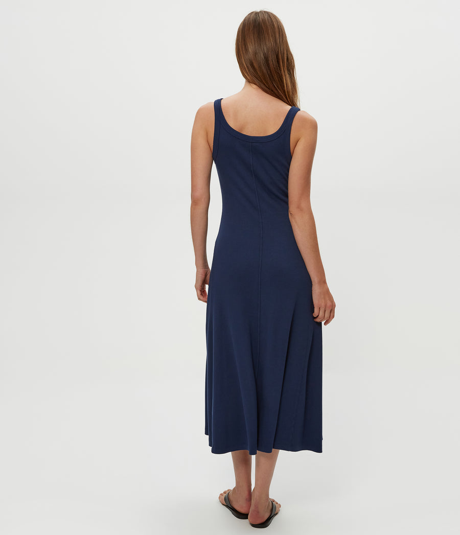 Celine Midi Dress in Nocturnal Blue Back View  #NOCTURNAL