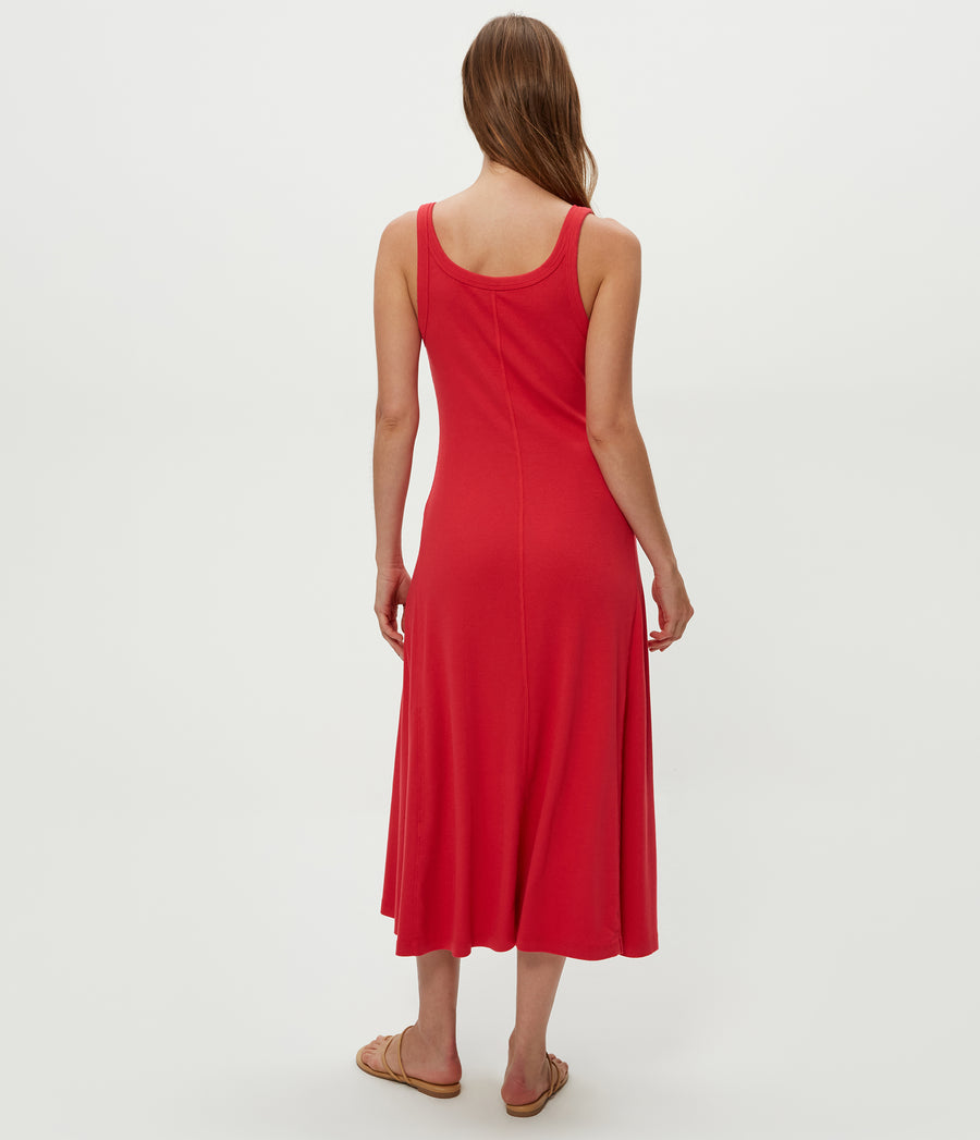 Celine Midi Dress in Rumba Red Back View #RUMBA