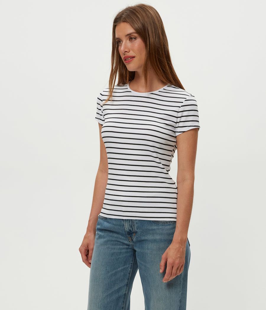 Joy Striped Ribbed Tee in White Striped Black Side View #WHITE STRIPE