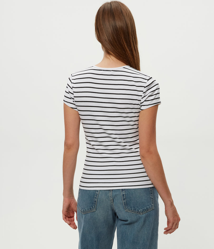 Joy Striped Ribbed Tee in White Striped Black Back View #WHITE STRIPE