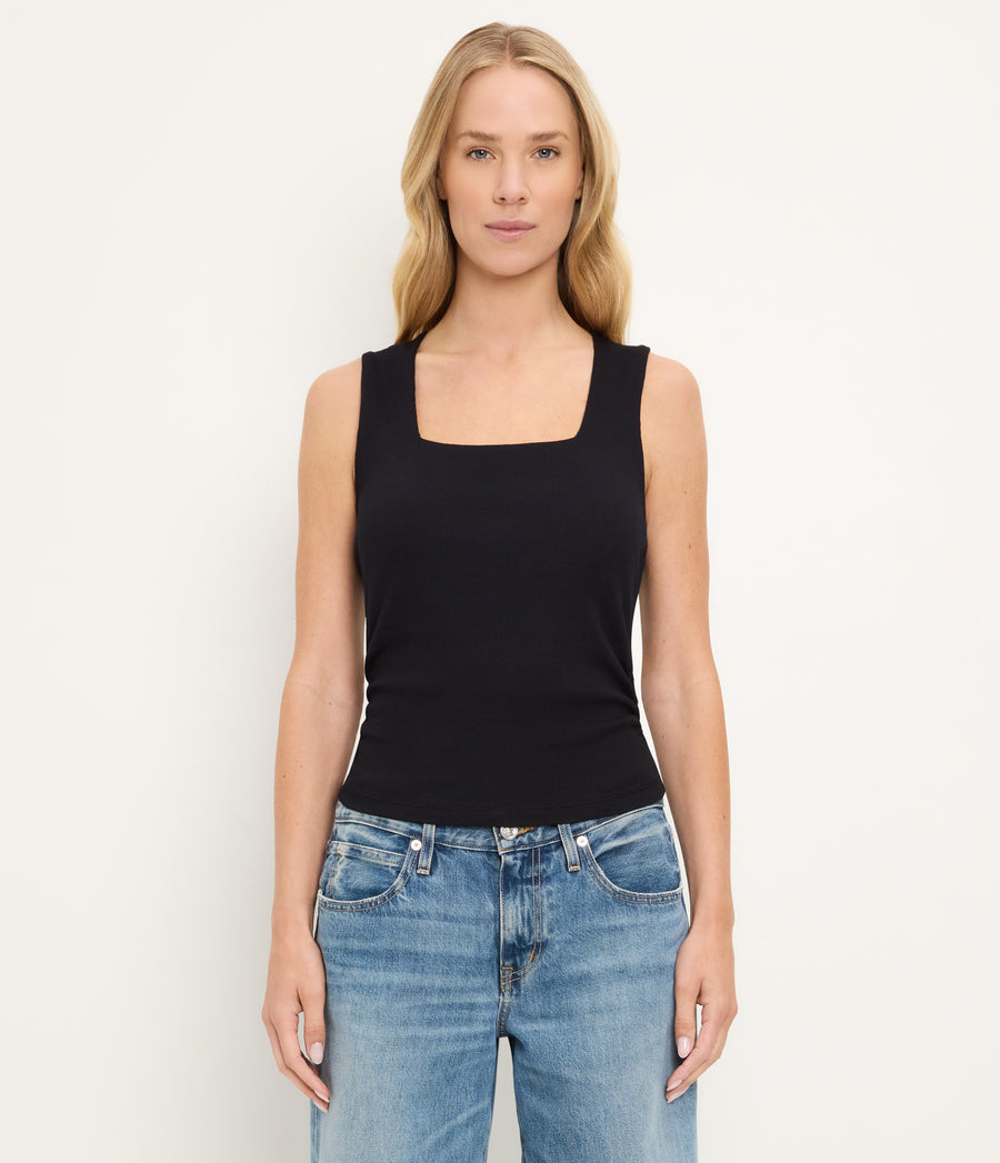 Maribel Square Neck Tank in Black Full Body View #BLACK