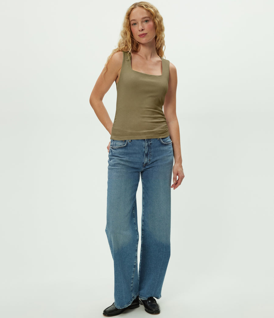 Maribel Square Neck Tank in CAPER Green Full Body View #CAPER
