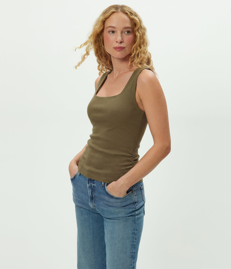 Maribel Square Neck Tank in CAPER  Green Side View #CAPER
