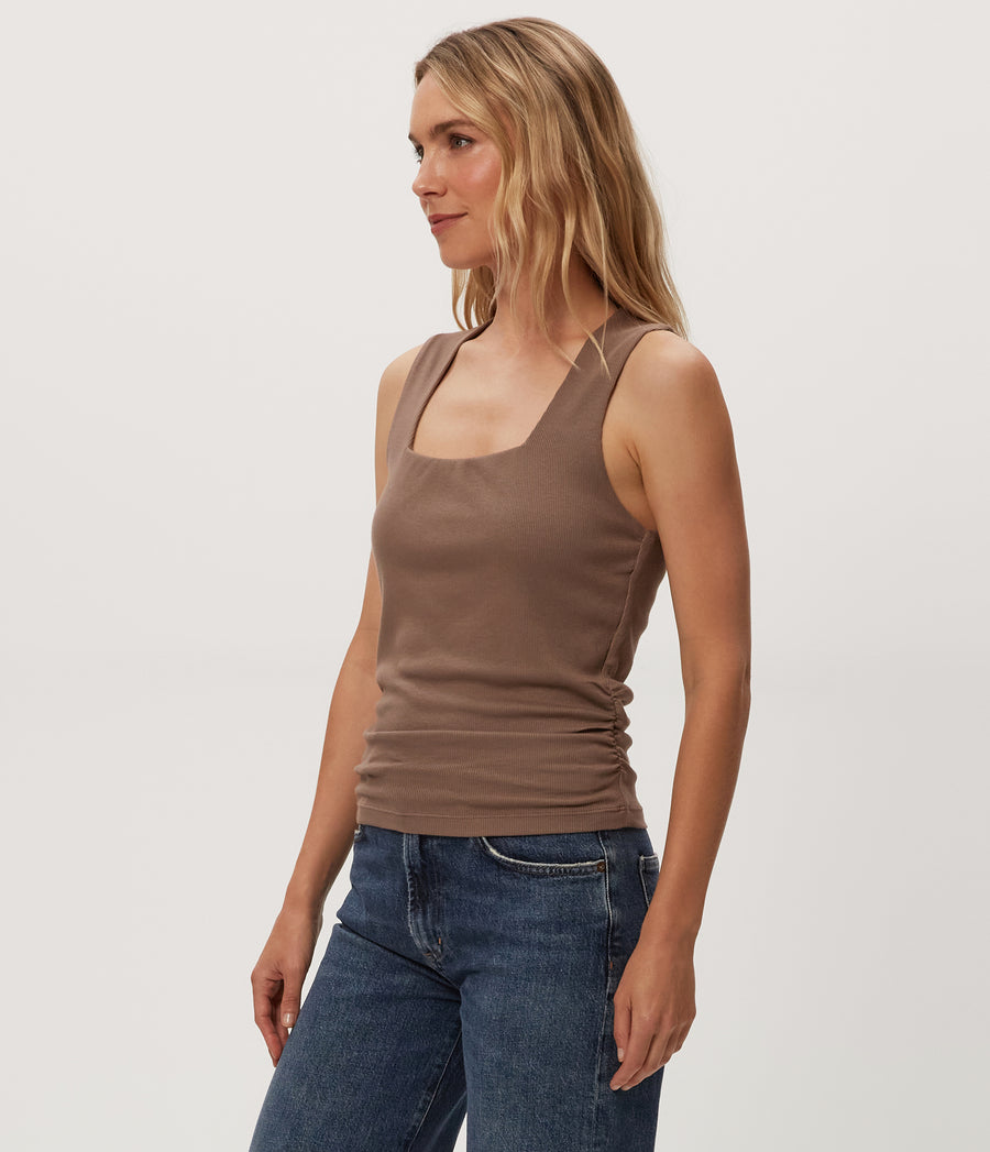Maribel Square Neck Tank in Cobblestone Brown Side View #COBBLESTONE