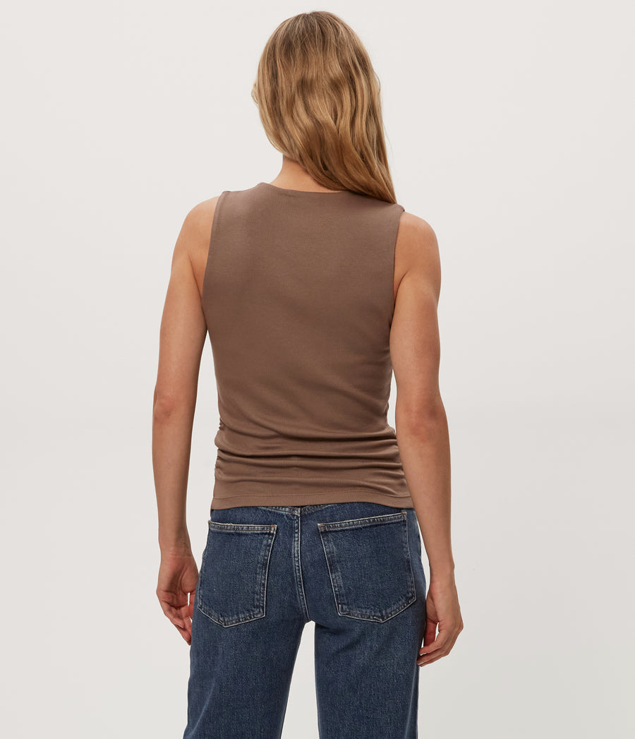 Maribel Square Neck Tank in Cobblestone Brown Back View #COBBLESTONE