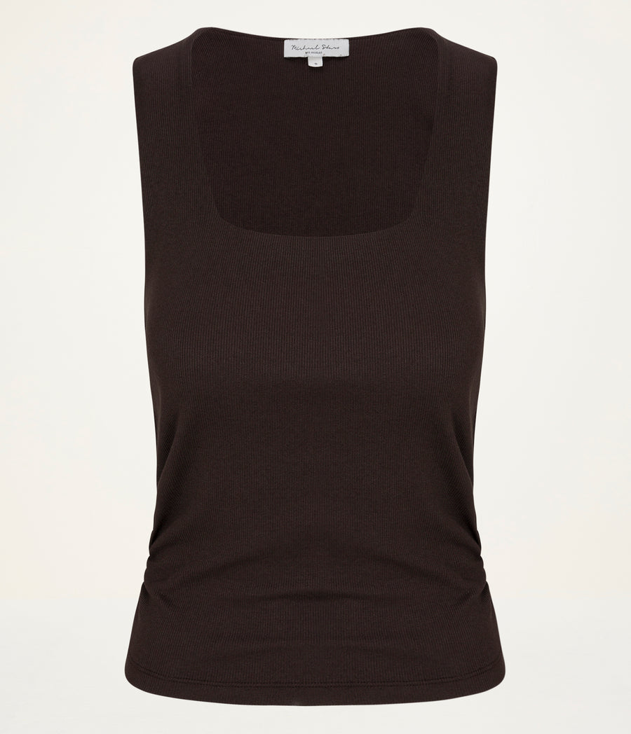 Maribel Square Neck Tank in Java Brown Close Up View #JAVA
