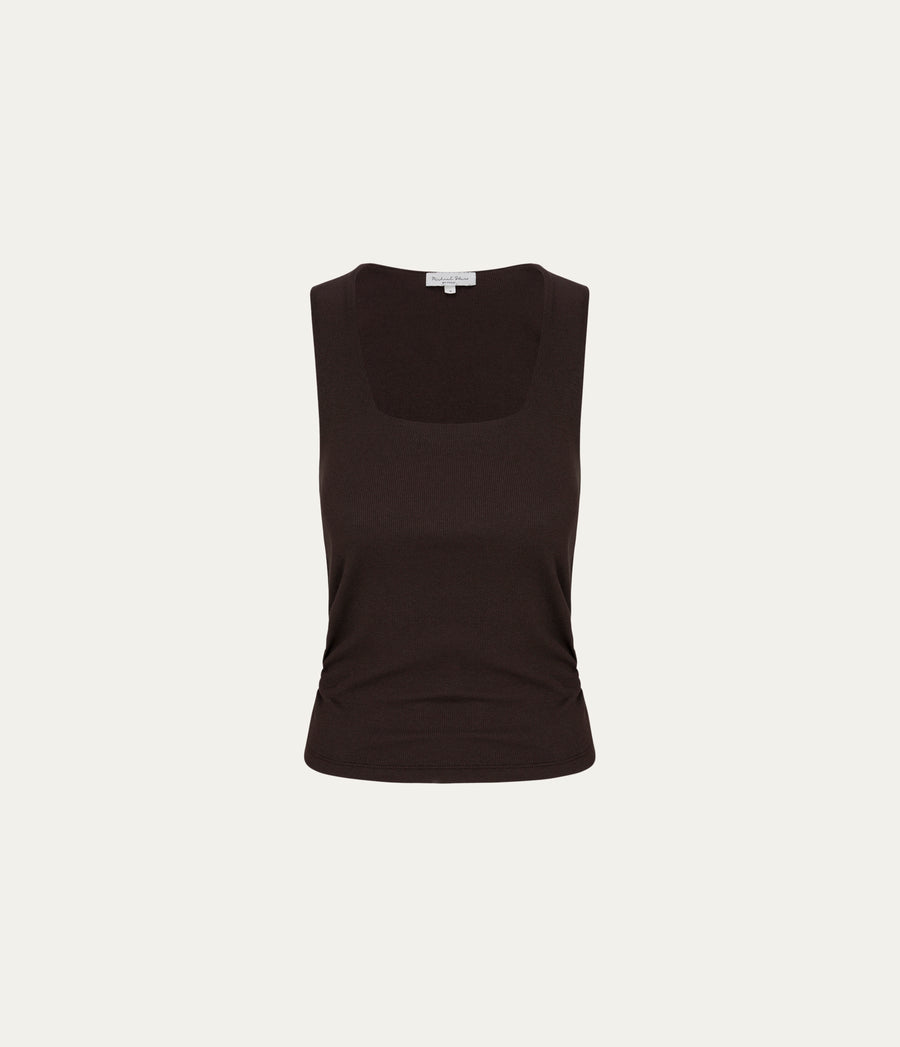 Maribel Square Neck Tank in Java Brown Close Up View #JAVA