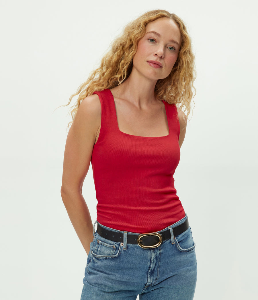 Maribel Square Neck Tank in LACQUER RED Side View #LACQUER