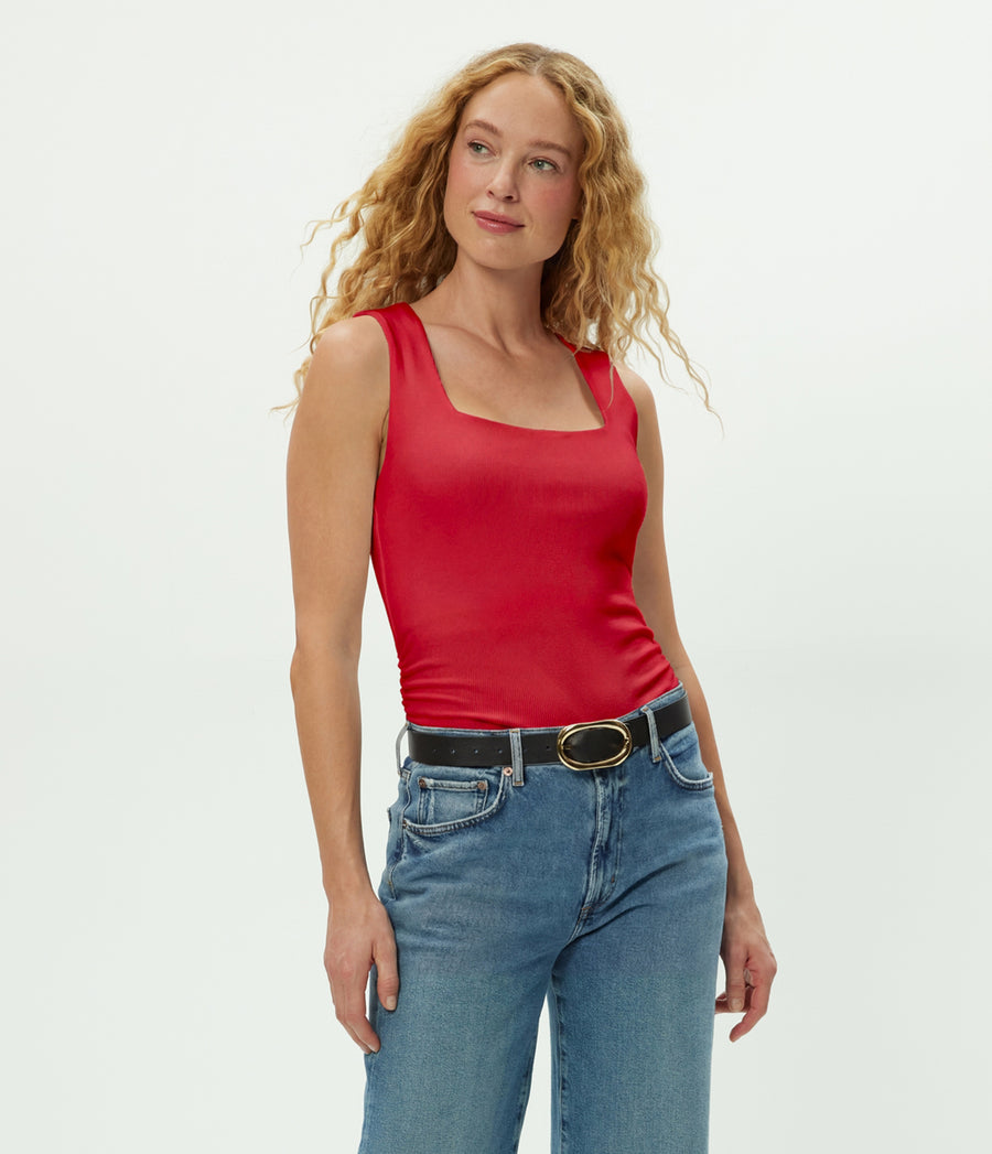 Maribel Square Neck Tank in LACQUER RED Side View #LACQUER