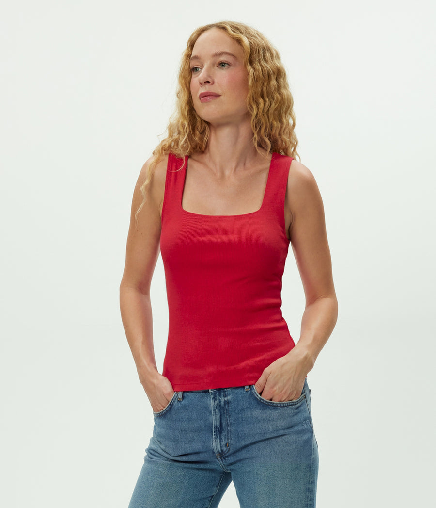 Maribel Square Neck Tank in LACQUER RED Full Body View #LACQUER