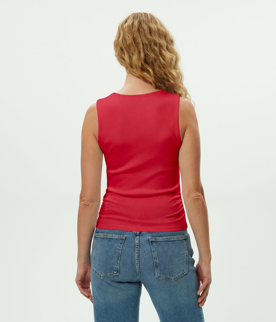 Maribel Square Neck Tank in LACQUER RED Back View #LACQUER