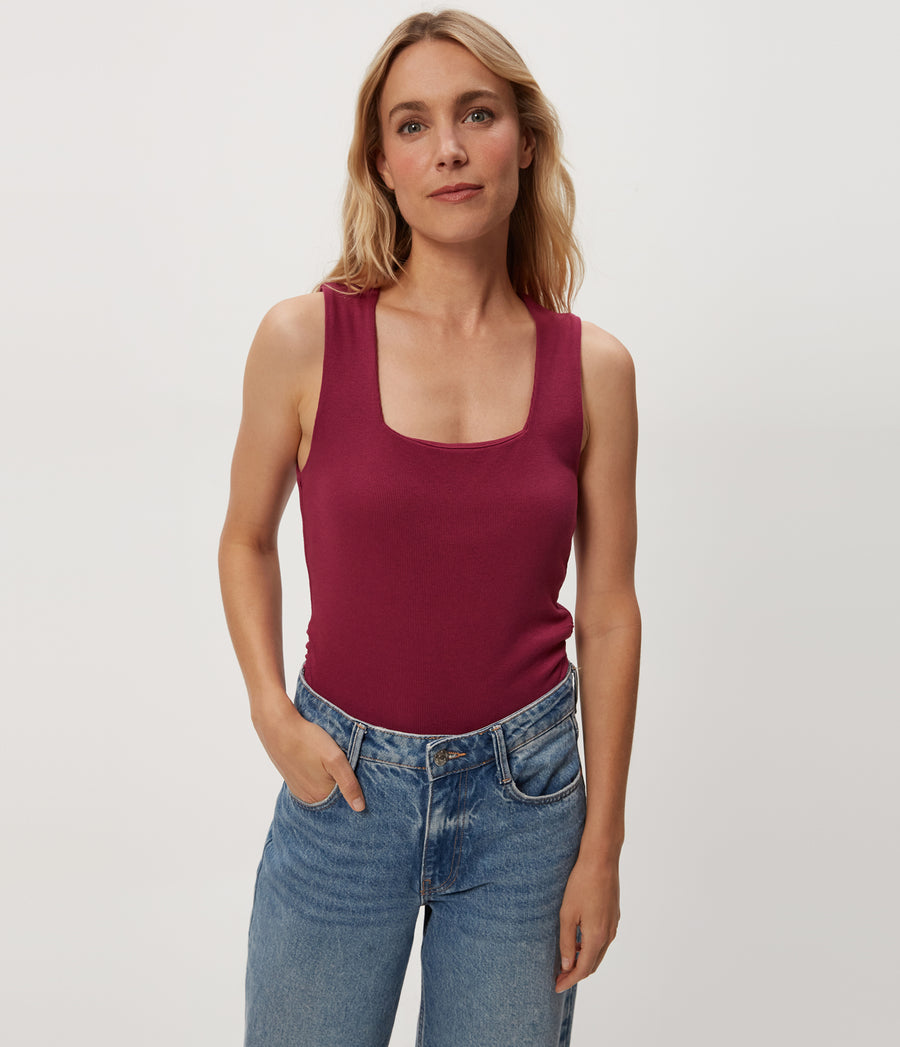 Maribel Square Neck Tank in RUBY RED Combo Close up View #RUBY