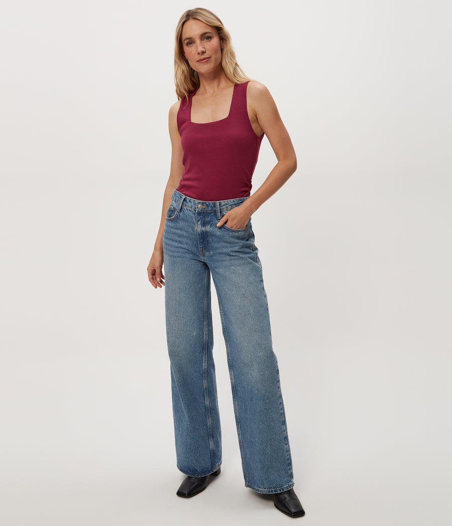 Maribel Square Neck Tank in RUBY RED Combo Full Body View #RUBY