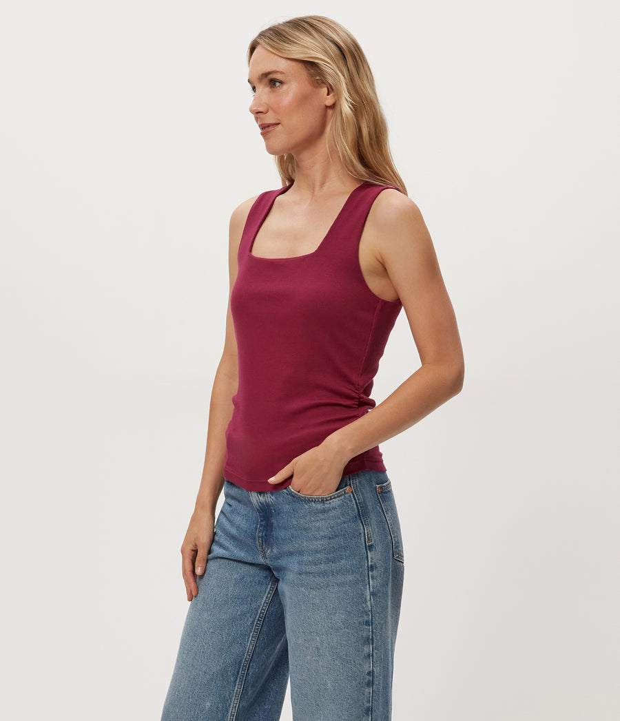 Maribel Square Neck Tank in RUBY RED Combo Side View #RUBY