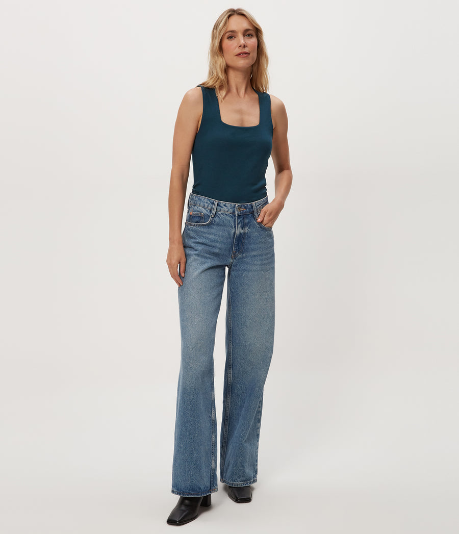Maribel Square Neck Tank in RAINFOREST BLUE Combo Full Body View #RAINFOREST
