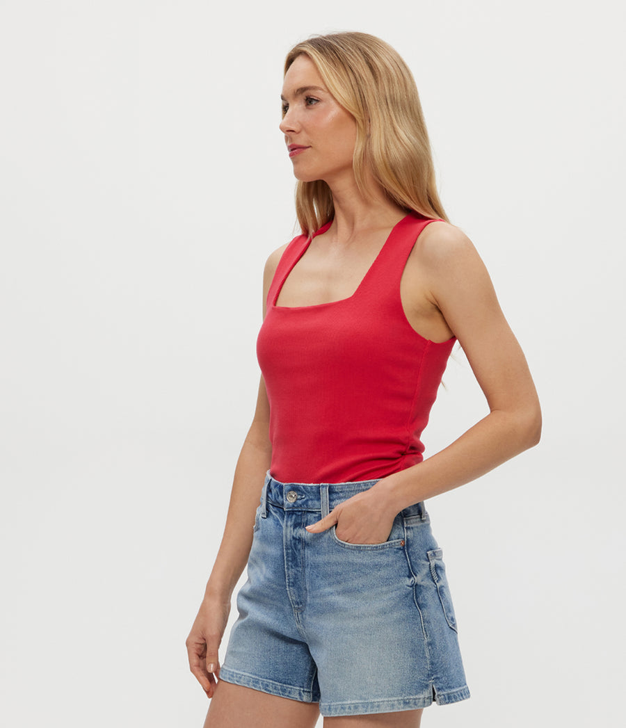 Maribel Square Neck Tank in Rumba Red Side View #RUMBA