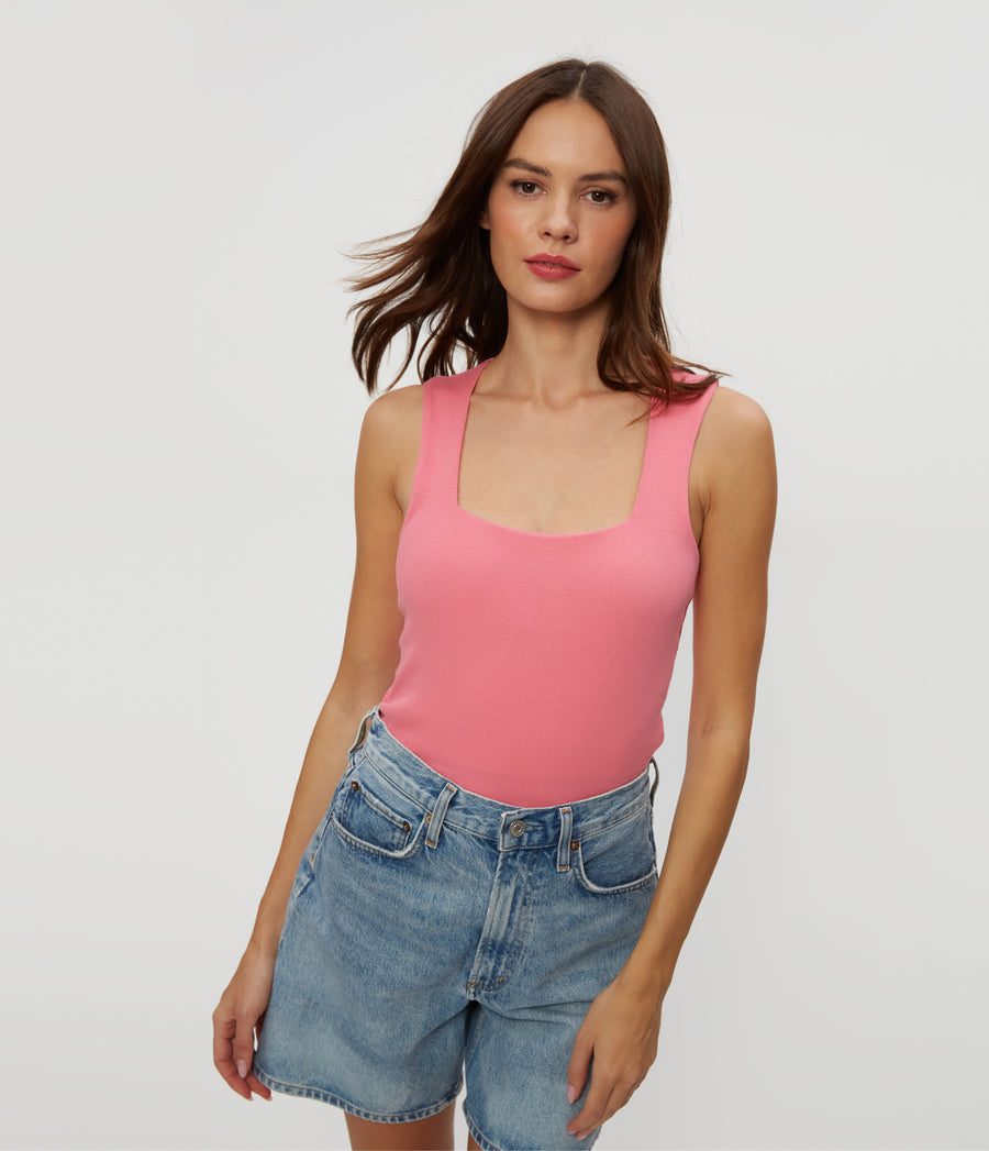 Maribel Square Neck Tank in ZINNIA PINK Close Up View #ZINNIA