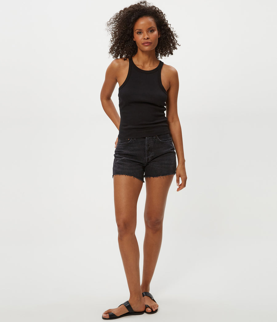 Hayes Ribbed Tank in Black Full Body View #BLACK