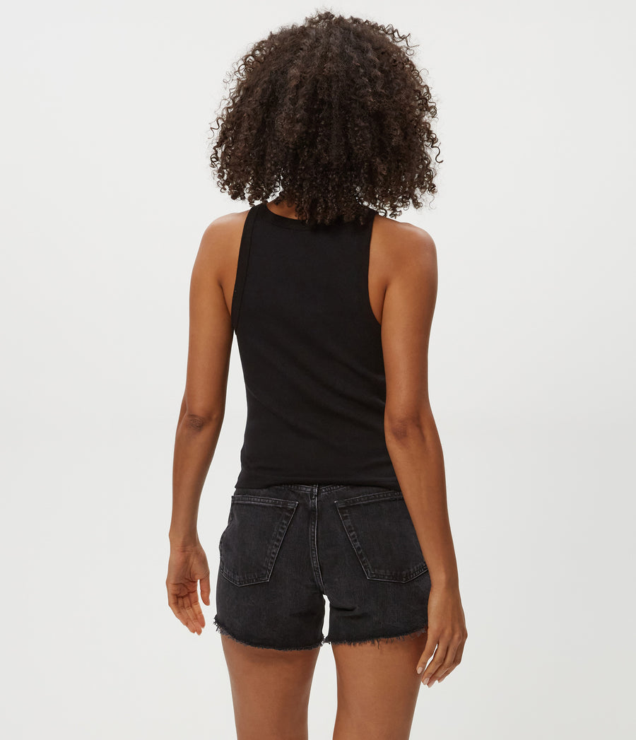 Hayes Ribbed Tank in Black Back View #BLACK