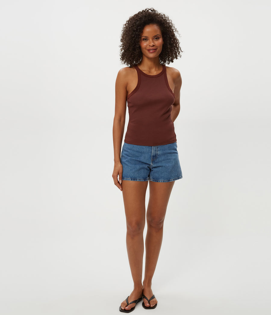 Hayes Ribbed Tank in ESPRESSO Brown Full Body View #ESPRESSO