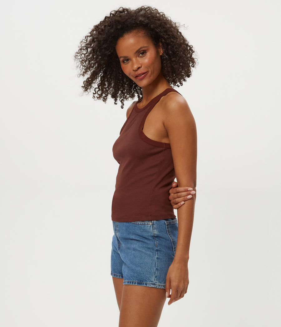 Hayes Ribbed Tank in ESPRESSO Brown Side View #ESPRESSO