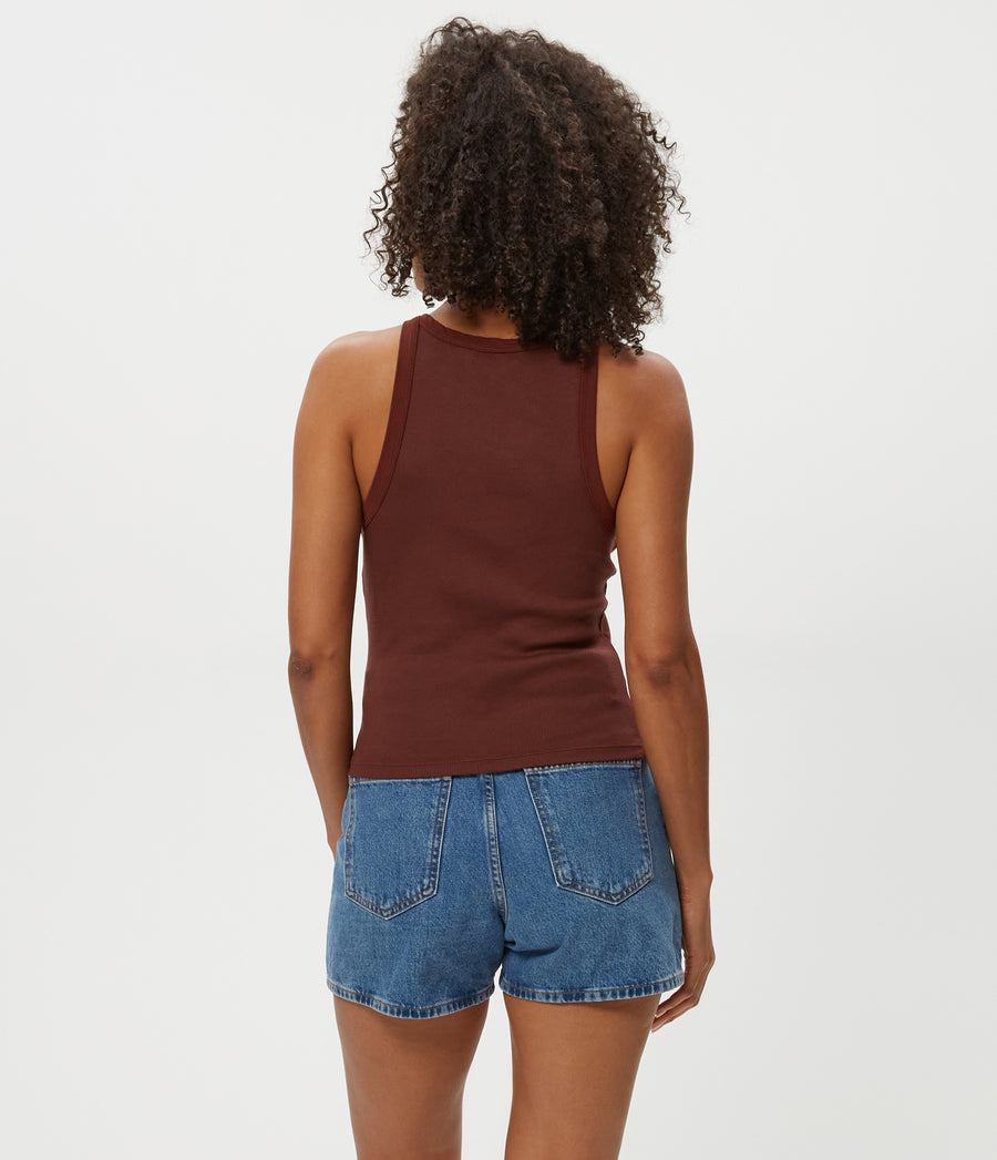 Hayes Ribbed Tank in ESPRESSO Brown Back View #ESPRESSO