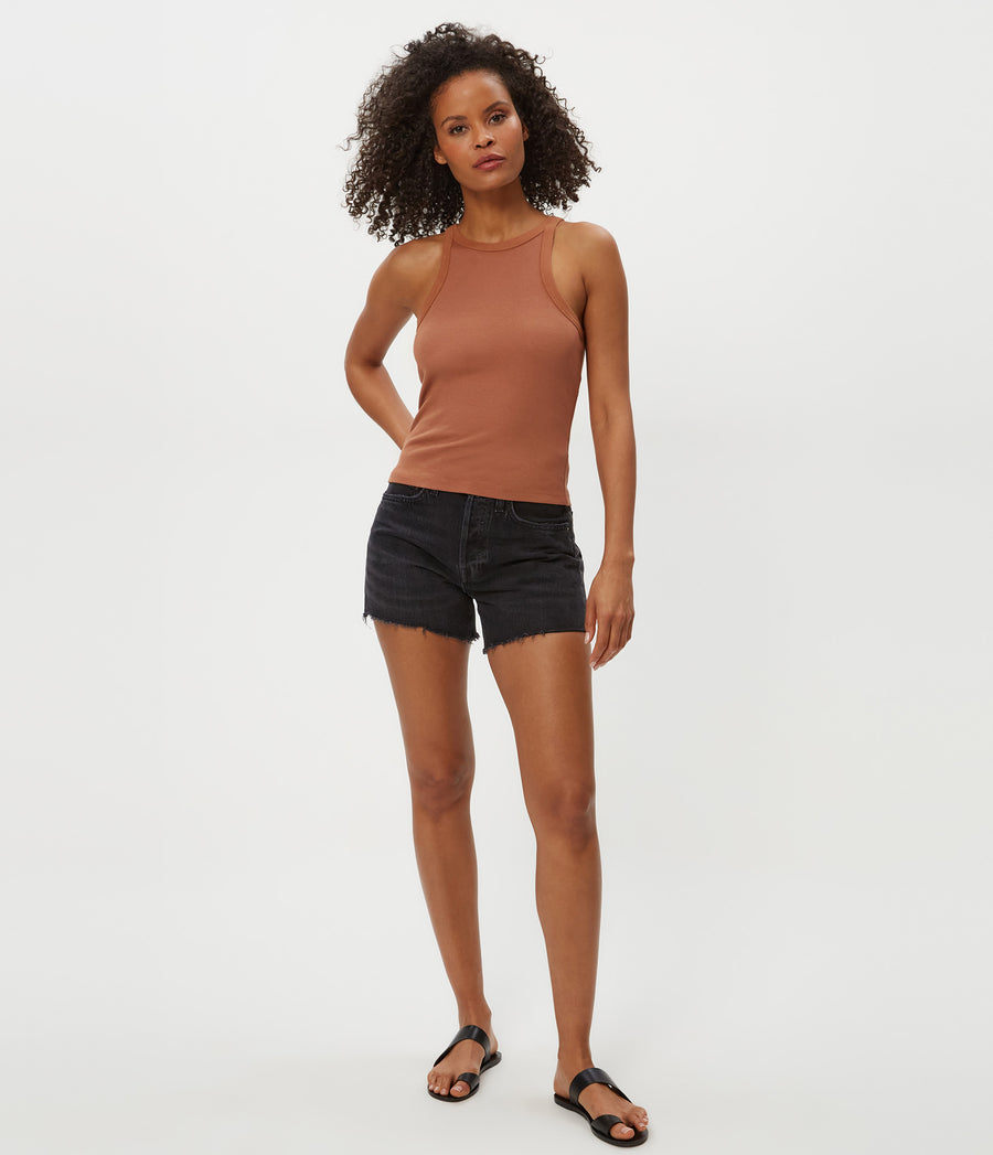 Hayes Ribbed Tank in TERRA Orange Full Body View #TERRA