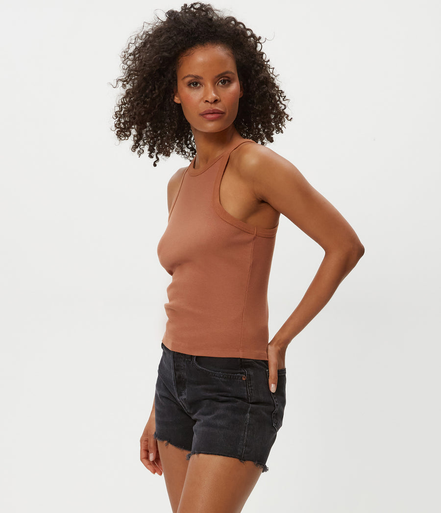 Hayes Ribbed Tank in TERRA Orange Side View #TERRA