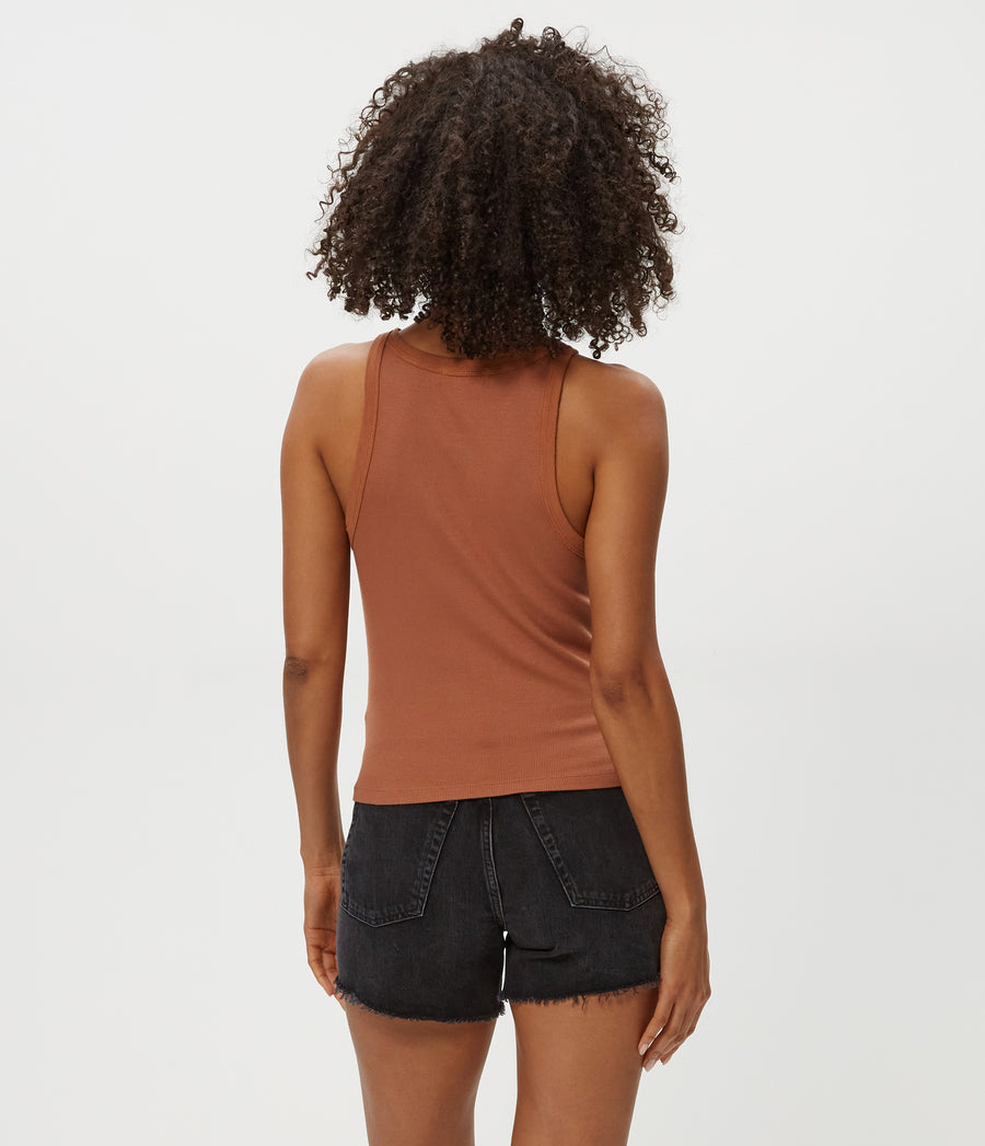 Hayes Ribbed Tank in TERRA Orange Back View #TERRA