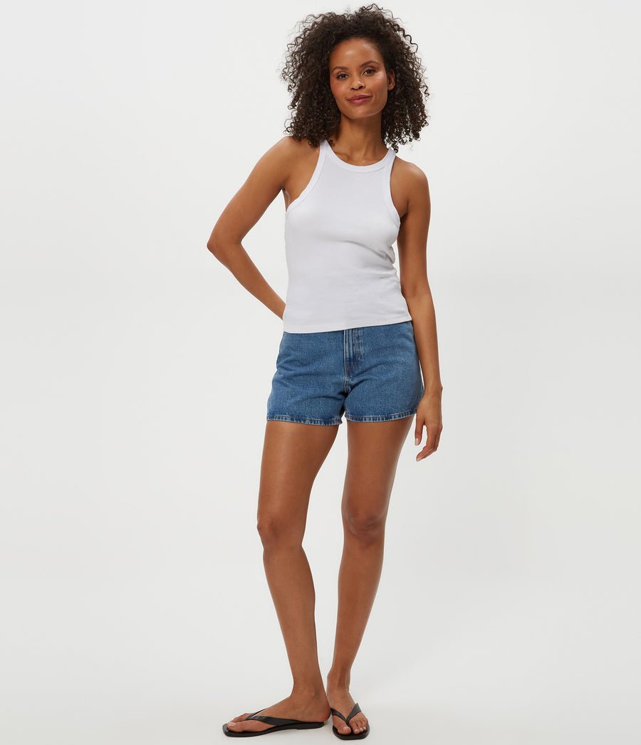 Hayes Ribbed Tank in White Full Body View #WHITE