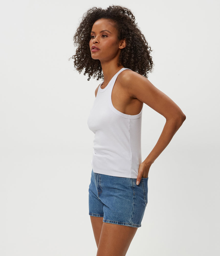 Hayes Ribbed Tank in White Side View #WHITE