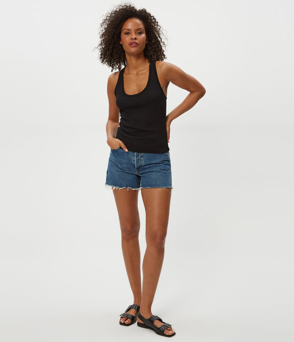 CHER SCOOP NECK TANK in Black Full Body View #BLACK