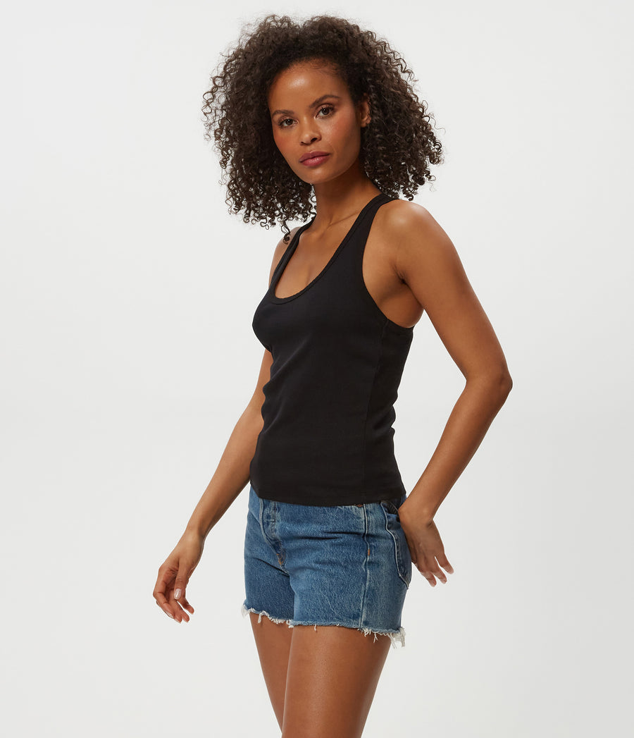 CHER SCOOP NECK TANK in Black Side View #BLACK