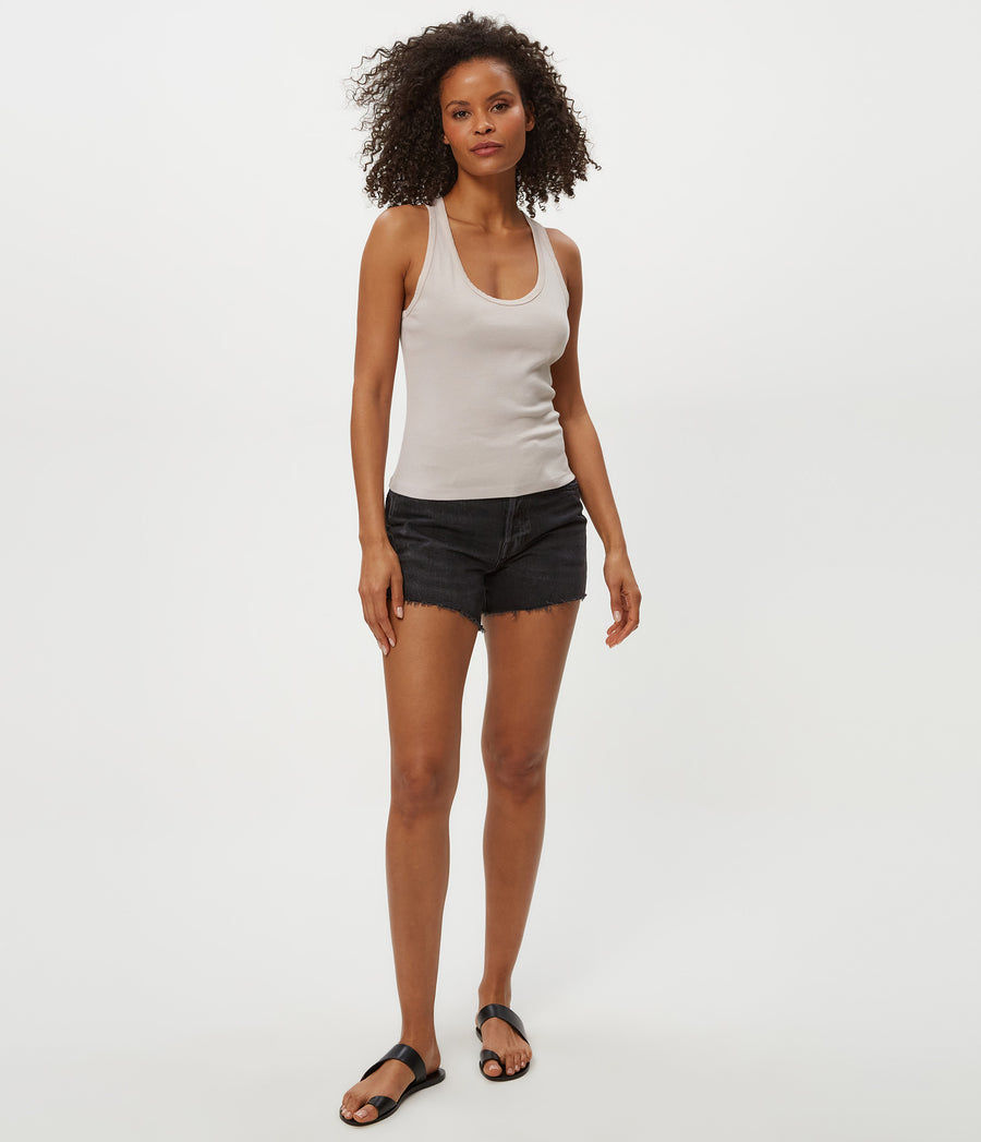 CHER SCOOP NECK TANK in Cement  Beige Full Body View #CEMENT