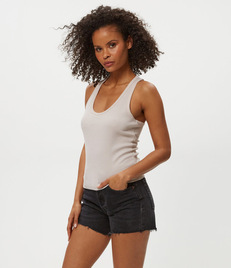 CHER SCOOP NECK TANK in Cement  Beige Side View #CEMENT
