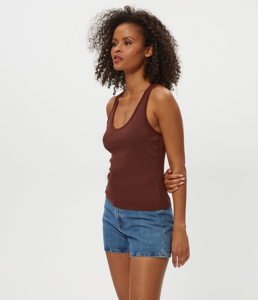 CHER SCOOP NECK TANK in ESPRESSO Brown Side View #ESPRESSO