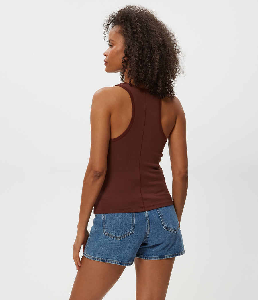 CHER SCOOP NECK TANK in ESPRESSO Brown Back View #ESPRESSO