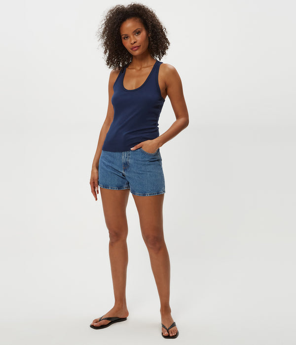 CHER SCOOP NECK TANK in Nocturnal Blue Full Body View #NOCTURNAL