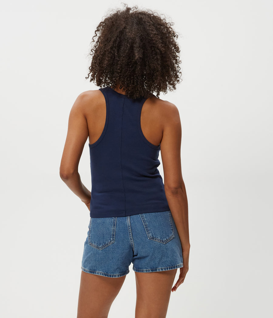CHER SCOOP NECK TANK in Nocturnal Blue Back View #NOCTURNAL
