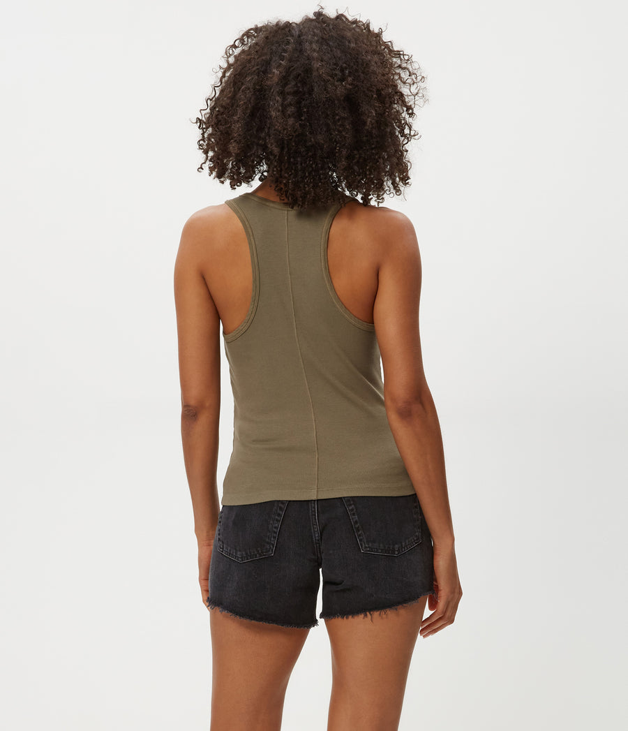 CHER SCOOP NECK TANK in Olive Green Back View #OLIVE