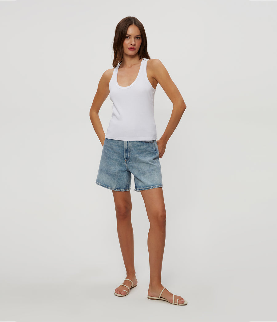 Cher Ribbed Scoop Neck Tank in White  Full Body View #WHITE