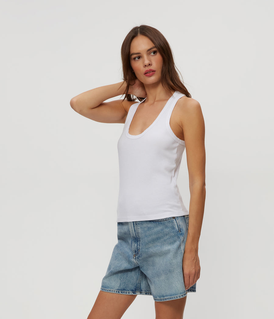 Cher Ribbed Scoop Neck Tank in White  Side View #WHITE