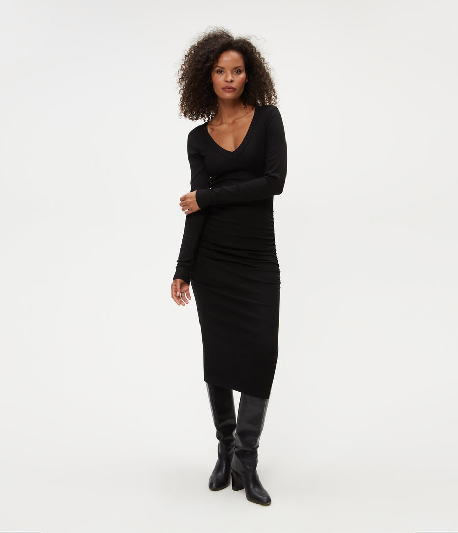 Petite Nova Dress in Black in Full Body View #BLACK