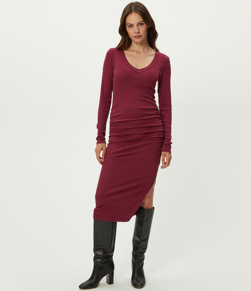 Women's Nova Ribbed V-Neck Dress - Garnet - Size XL