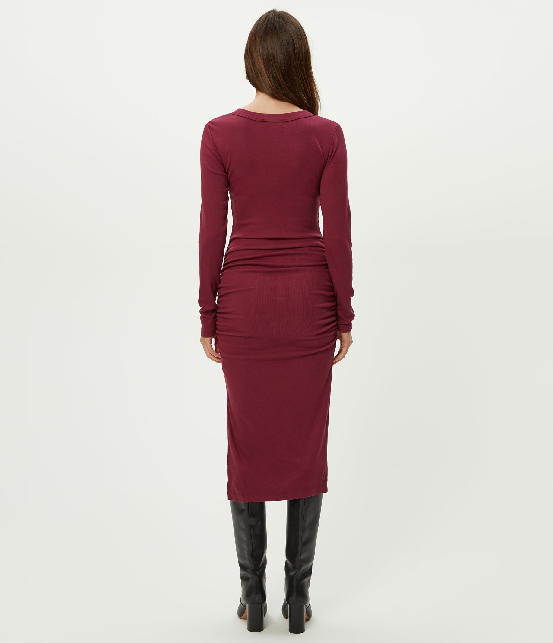 Women's Nova Ribbed V-Neck Dress - Garnet - Size XL