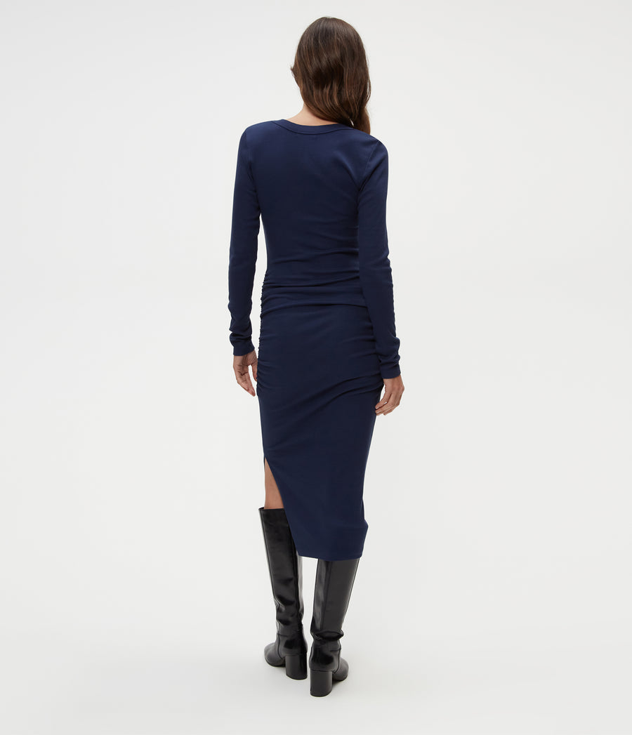 Petite Nova Dress in Nocturnal Blue in Back View #NOCTURNAL