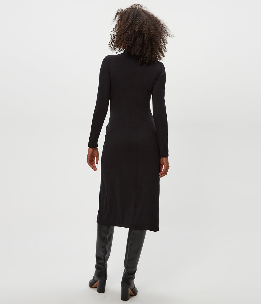 PETITE Tish Mock Neck Midi Dress in Black Back View #BLACK